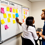 The Collaborative T**

*Prompt:* A diverse team brainstorming around a whiteboard covered in sticky notes, diagrams, and code snippets. The individuals represent different departments (marketing, development, customer service, design). Each person has a core skill visibly represented (e.g., a marketing person holding a campaign report, a developer with a laptop showing code), but they are all actively listening and contributing to a shared problem-solving session. The overall image should convey collaboration and the bridging of skill gaps. Stylized to be modern and energetic.

**