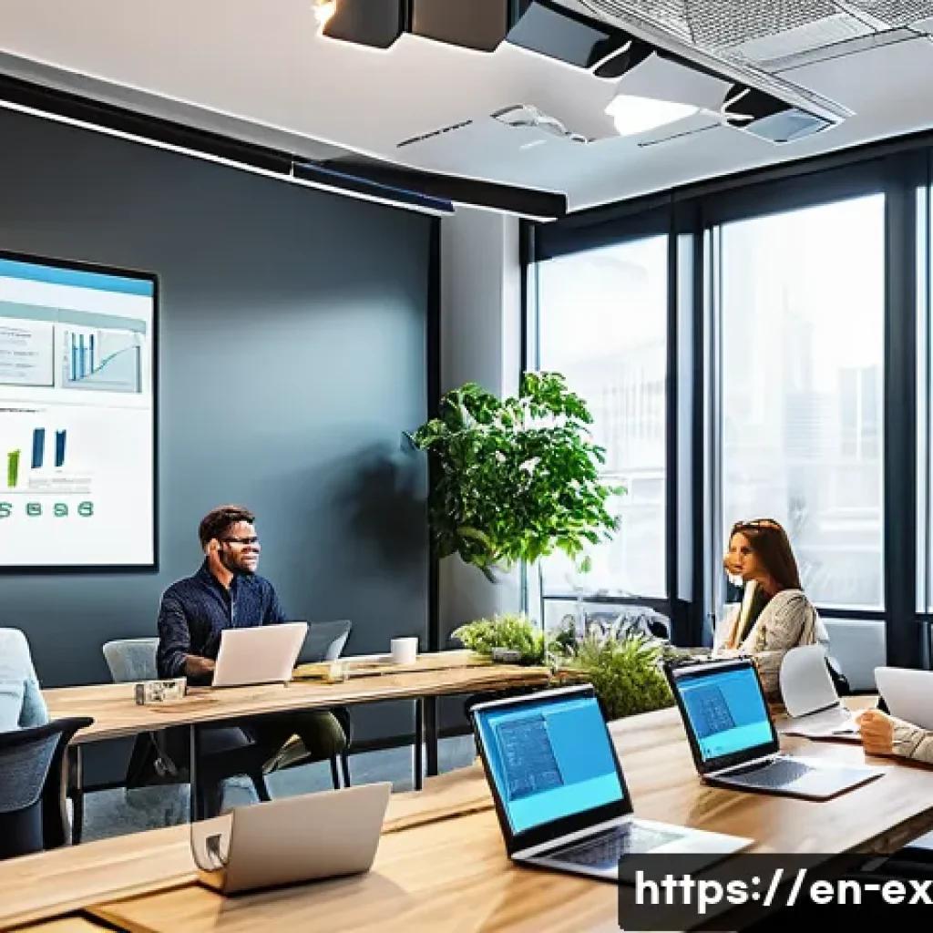 T자형 전문성의 효과적인 학습 방법 - A professional modern office scene showing a diverse team collaborating around a large table filled ...