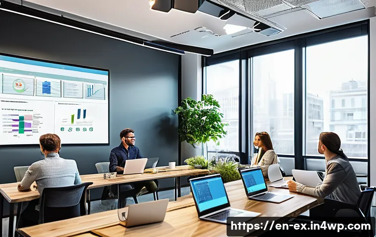T자형 전문성의 효과적인 학습 방법 - A professional modern office scene showing a diverse team collaborating around a large table filled ...