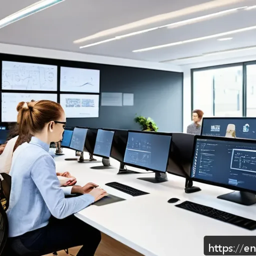T자형 전문성 강화 훈련 프로그램 - A modern professional workspace with diverse individuals collaborating around a large table, showcas...