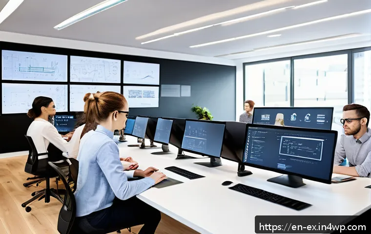 T자형 전문성 강화 훈련 프로그램 - A modern professional workspace with diverse individuals collaborating around a large table, showcas...